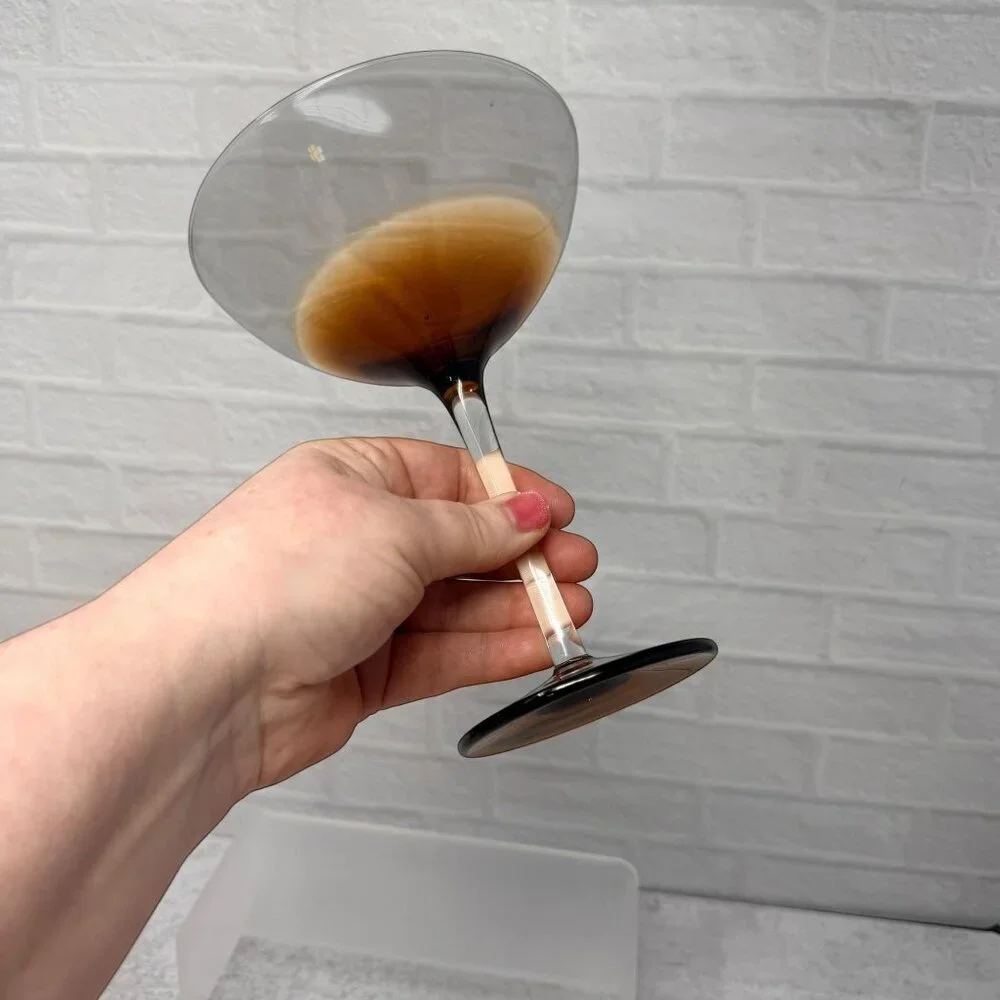 Set 4 Pier 1 Elemental Amber Brown Smoke Hand Blown Coupe Cocktail Glasses